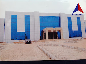 Commercial building with full glass and aluminium curtain wall facade in Ghana