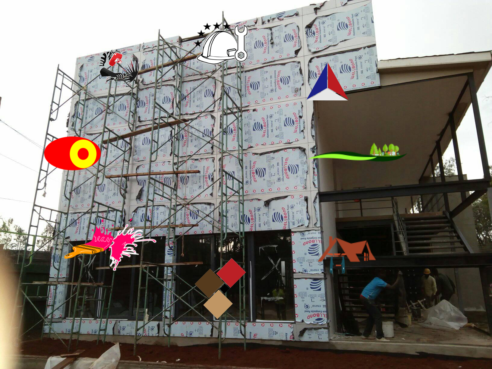 Total building envelope installation showing cladding windows and roofing on a commercial building in Ghana